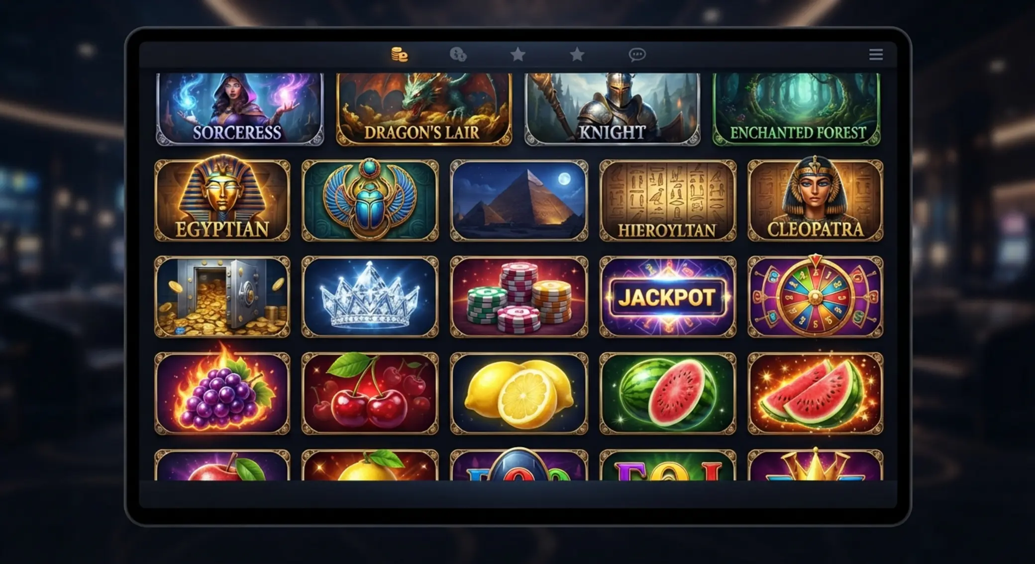 Náhled lobby s několika typy Apollo slotů