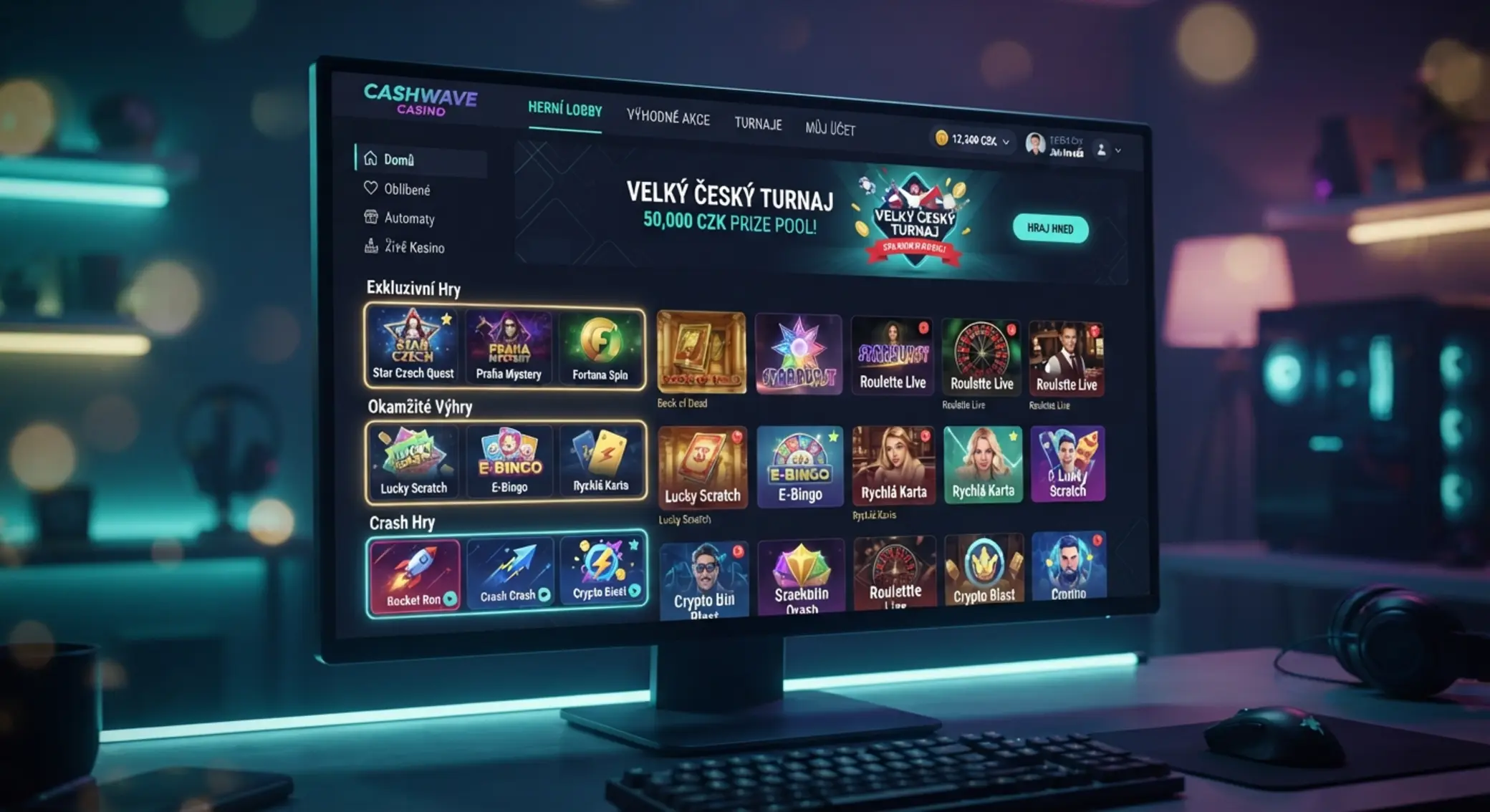 Stylizovaná lobby s kategorií speciálních a crash her