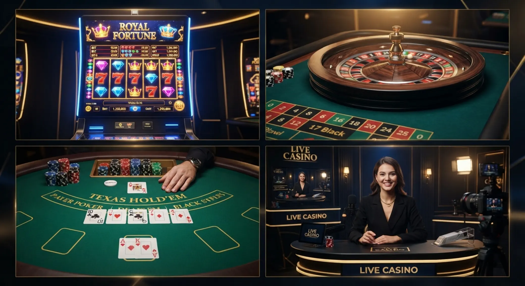 Koláž různých typů online casino her