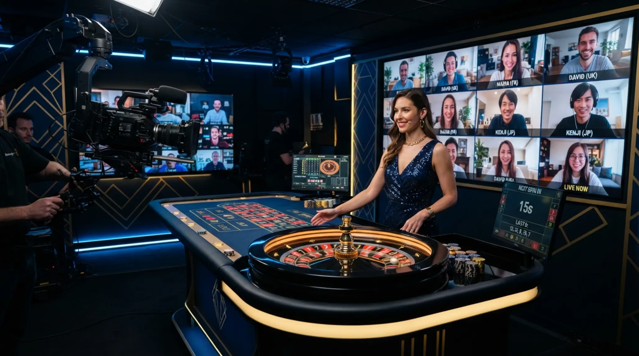 Live studio se stolem, kamerami a online hráči