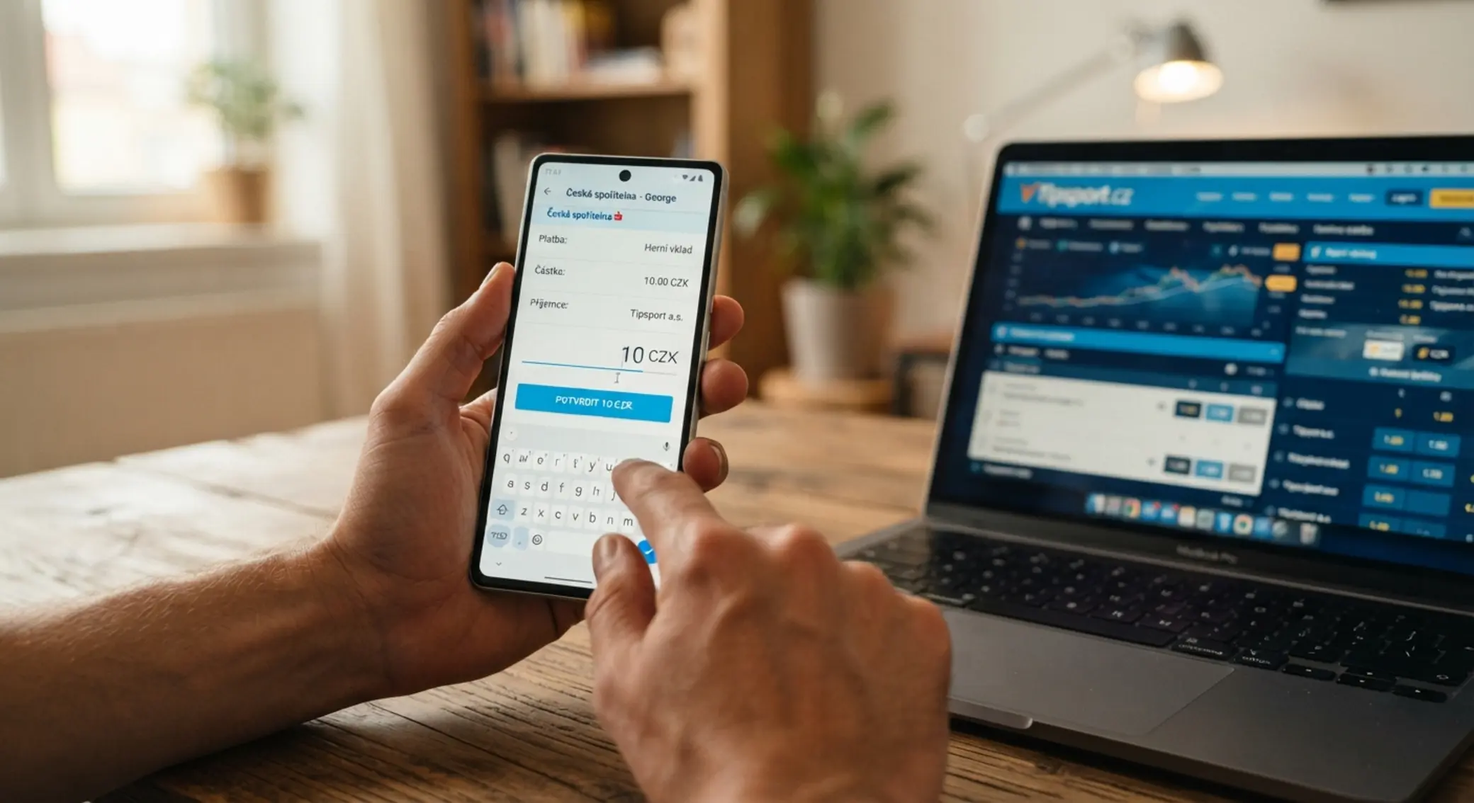Hráč zadává malý vklad 10 Kč přes mobilní platební formulář