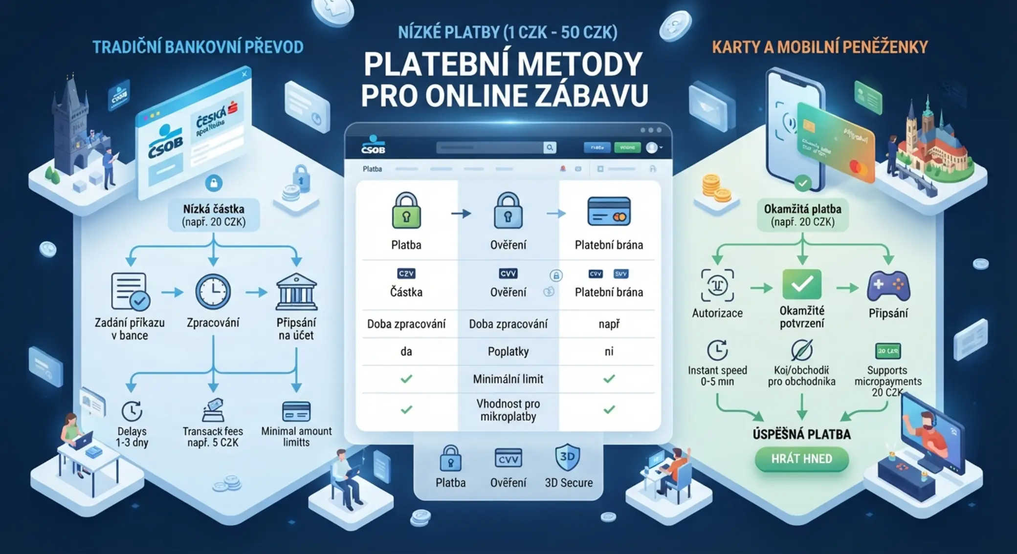 Schéma minimálního vkladu 1 Kč přes bankovní převod a jiné metody