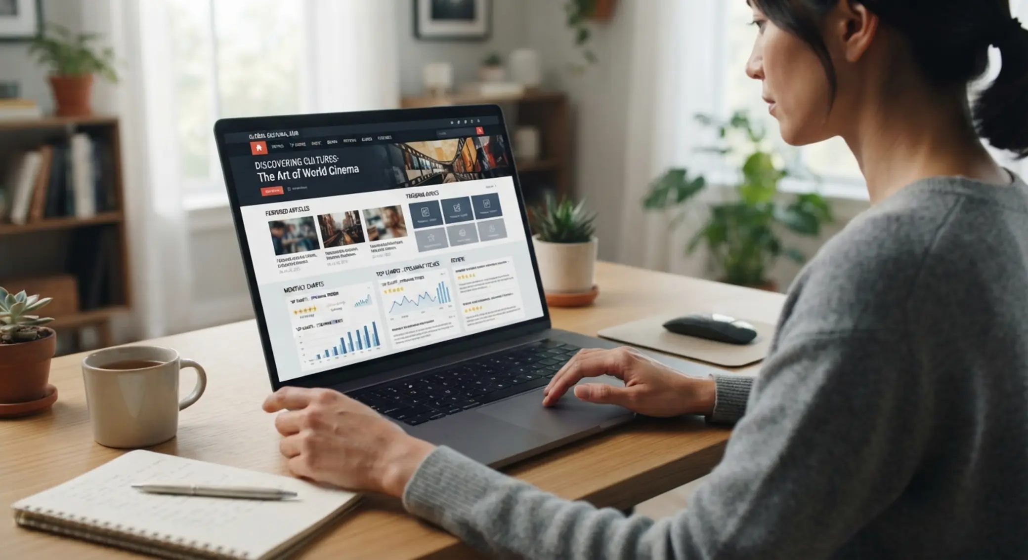 Používání informačního portálu Svet-hub Uživatel prohlíží informační portál o online hrách na notebooku